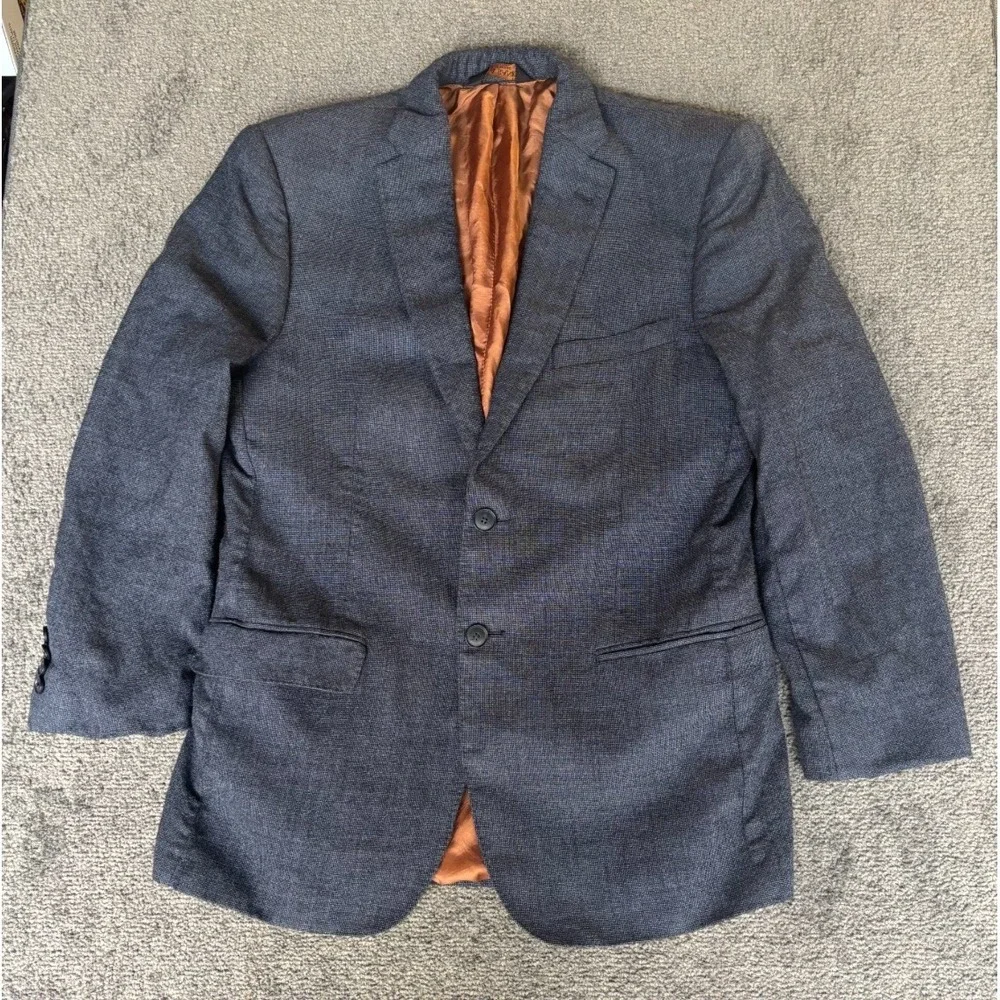 Jos A Bank Blazer Jackets men 39R Gray 100% Wool Notch Lapel Long Sleeve Pockets